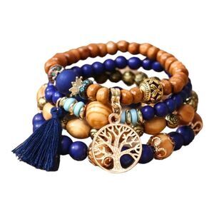 4 PIECE BLUE BOHO BRACELET SET‎